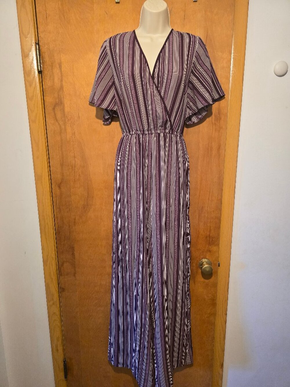 Xhilaration Purple and White Striped Jumpsuit Size L